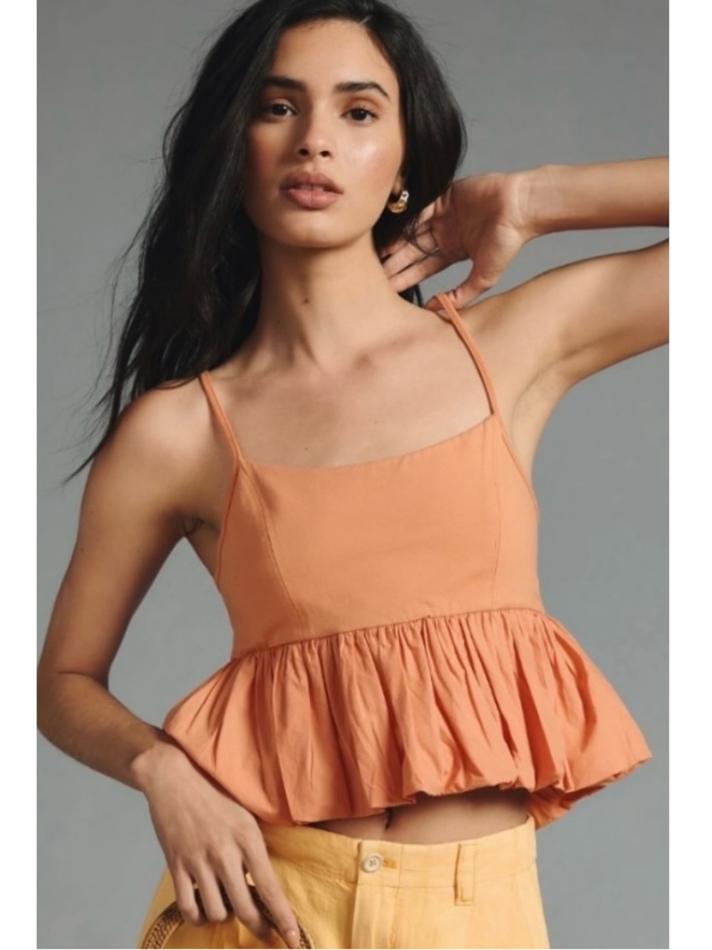 Anthropologie Ruffle Bubble-Hem Cropped Tank New Large